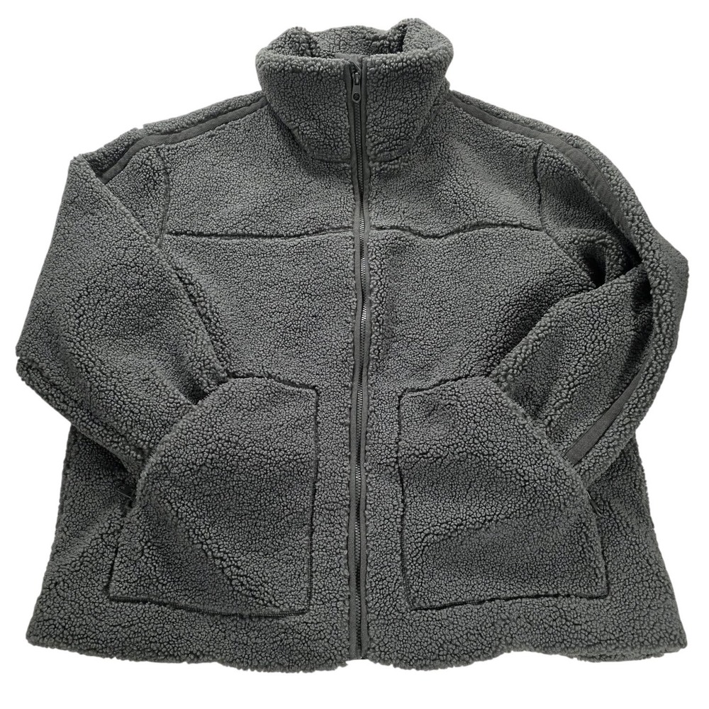 EUC Lands End Women XL Sherpa Fleece Jacket Full Zip Gray Quilted Lined Pockets - Picture 3 of 14
